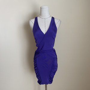 90s Y2K BEBE Fitted Purple Cutout Ruched Bodycon Sexy Dress Carrie Bradshaw